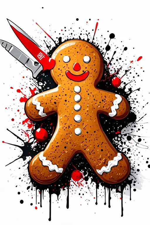 gingerbread man with knife tattoo design idea