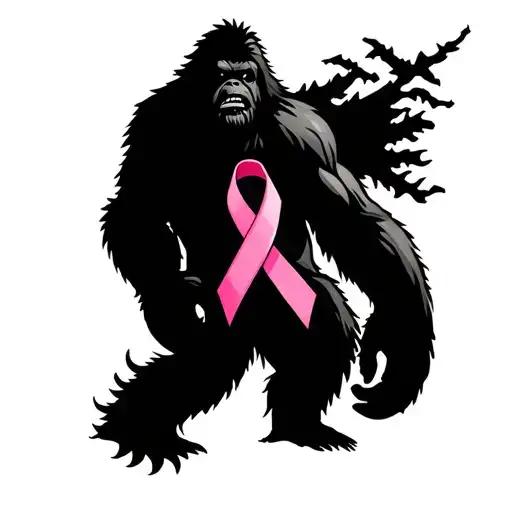 Sasquatch Silhouette with breast cancer ribbon as body  tattoo design idea