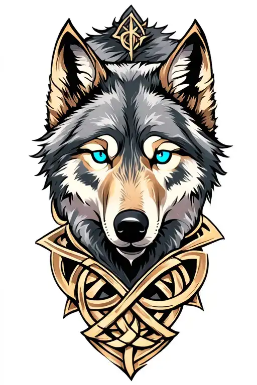 wolf with blue eyes on armor tattoo design featuring Celtic trinity knot  tattoo design idea