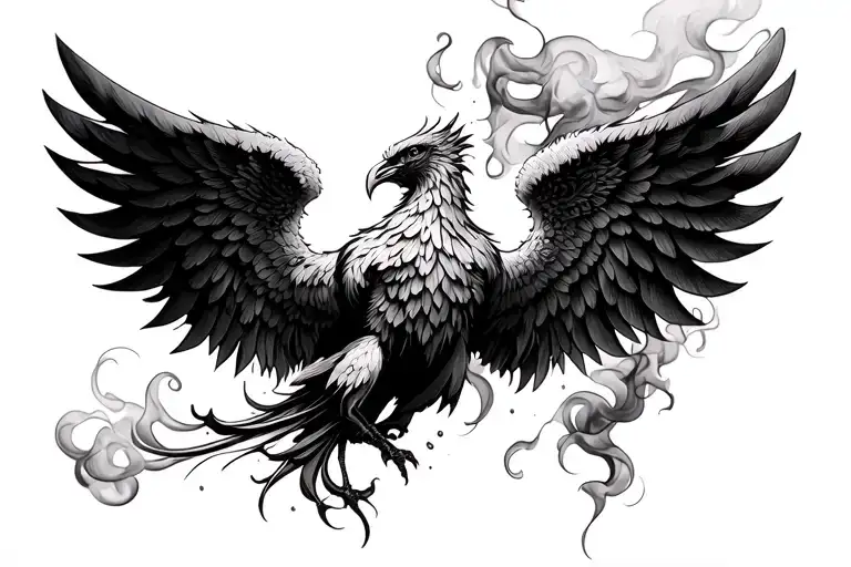 smoke rising Phoenix wings tattoo design idea