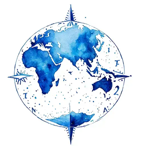 earth globe with Australia in centre and compass surrounded tattoo design idea