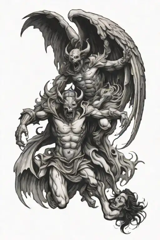 demon rising and Angel falling tattoo design idea