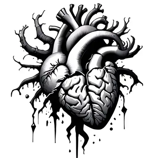 balance heart brain broken tattoo design idea