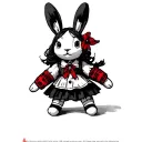 Alice Madness Returns, White Rabbit Plushie, Not Realistic, Block black and white, red details tattoo design idea