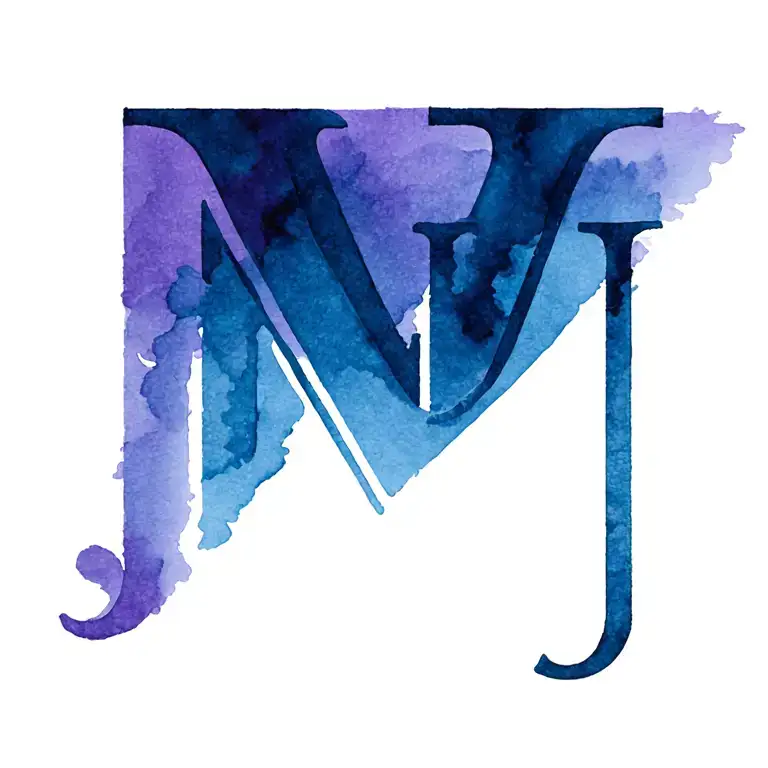 using the letters A, J and N in a monogram style with blue and purple tattoo design idea