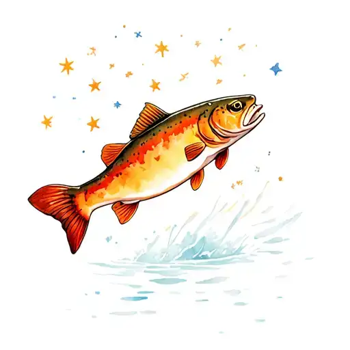 Golden brown trout, starry sky, tattoo design idea