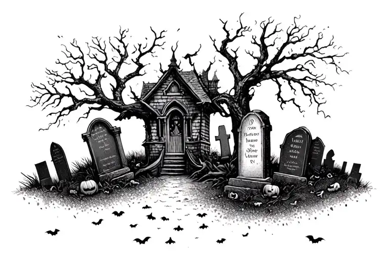 Halloween tree grave yard tattoo design idea