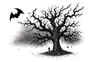 Halloween tree grave yard tattoo design idea