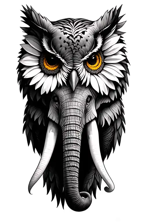 elephant owl sunflower tattoo tattoo design idea