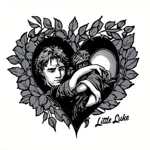 Little Luke in script with a black heart  tattoo design idea