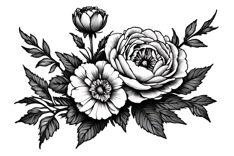 band style wrap with carnations and peony's waning gibbous tattoo design idea