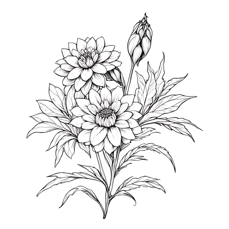 lupine and dahlia flower tattoo design idea