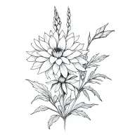 lupine and dahlia flower tattoo design idea