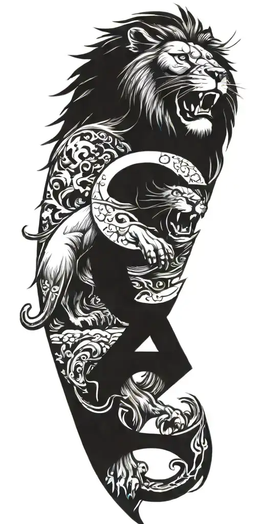 Letter G, Lion roaring, Punjab map with a sword tattoo design idea