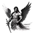 realistic male warrior angel holding a sword tattoo tattoo design idea