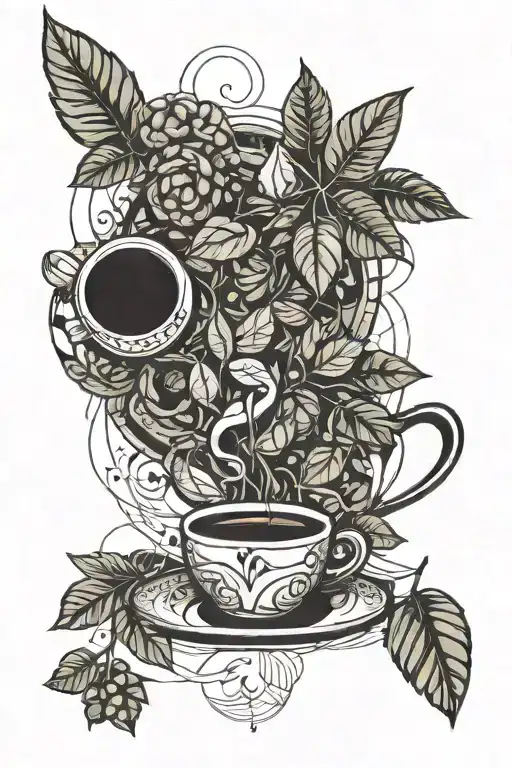 coffee beans and v60 intertwined with coffee plant tattoo design idea