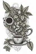 coffee beans and v60 intertwined with coffee plant tattoo design idea