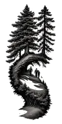 pine forest wrap around tree golf course family tattoo design idea