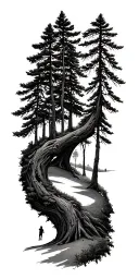 pine forest wrap around tree golf course family tattoo design idea