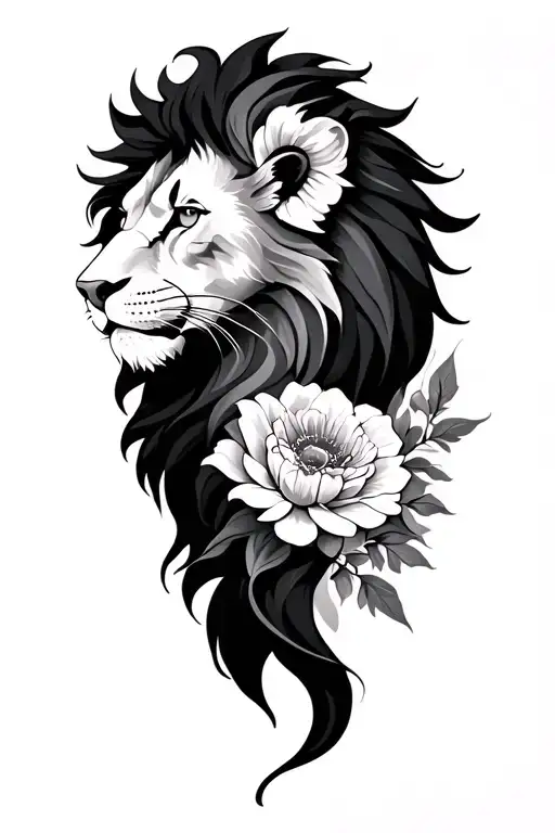half lion half flower intertwined tattoo design idea