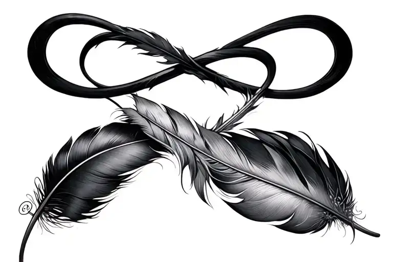 infinity with feather and names tattoo design idea