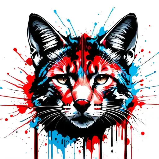 trash polka with blue instead of red featuring a lynx tattoo design idea