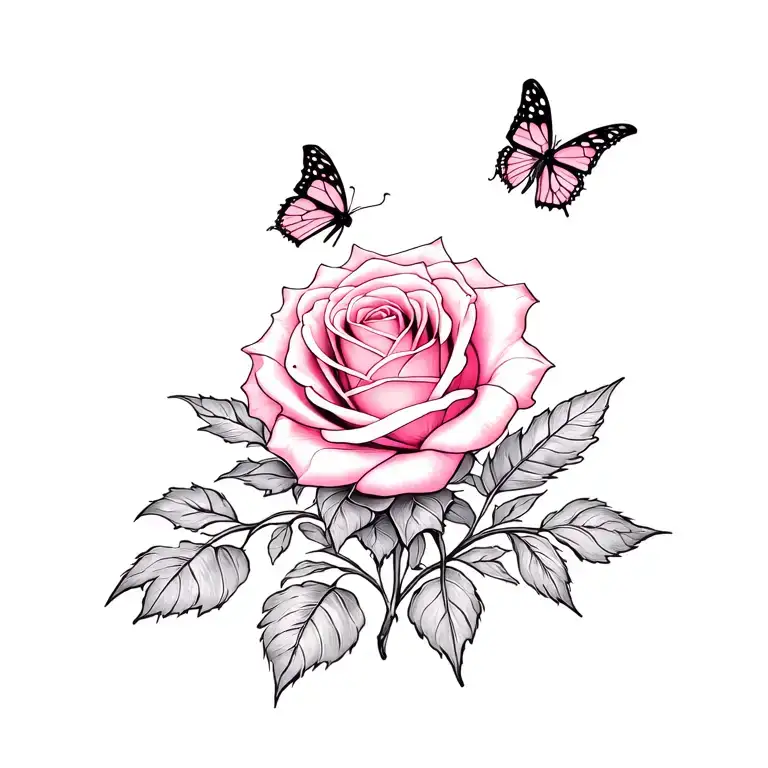 pink rose, butterfly, mom, memorial tattoo tattoo design idea