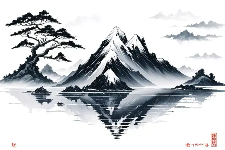 Japanese style of the mountain, water tattoo design idea