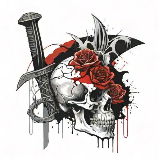 Death with a scythe of the skull flowers tattoo design idea