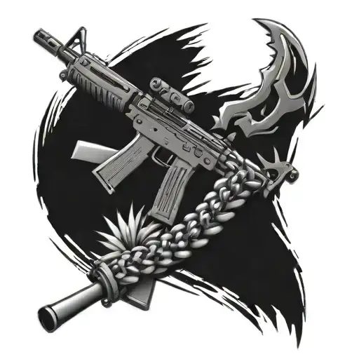 counter strike, ak 47, spines, chain tattoo design idea
