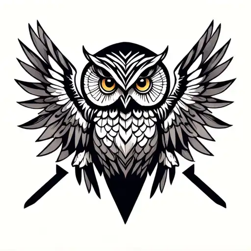 owl with open wings and bar tattoo design idea