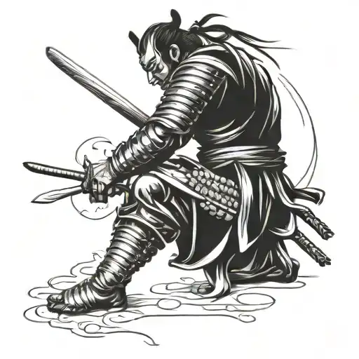 samurai on his knees faced away commiting suicide  tattoo design idea