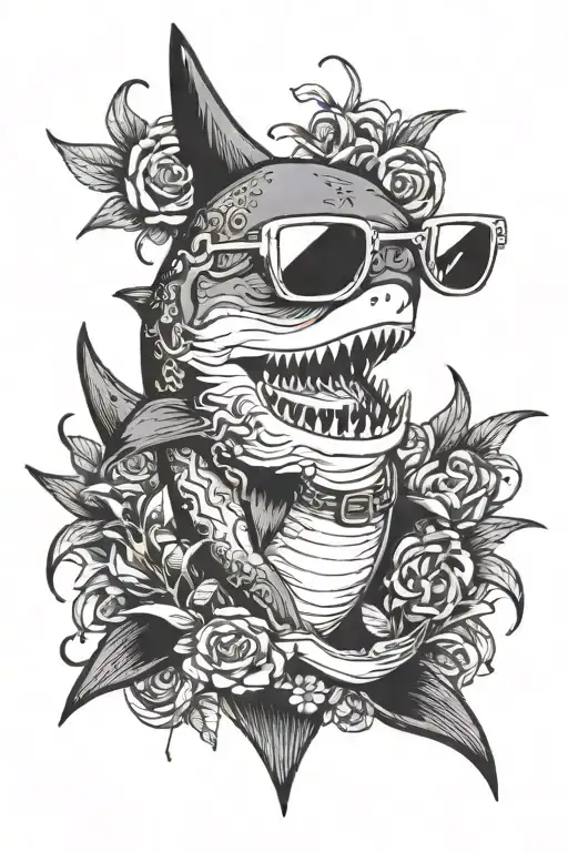 bearded shark with glasses tattoo design idea