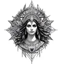 a chest piece tattoo with a women shaman as a centre piece and sacred geometry unwinding on the way out tattoo design idea