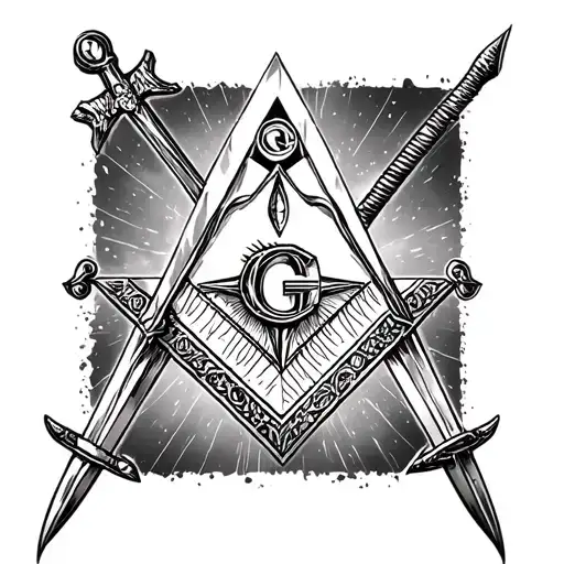illuminati pyramid, Templar cross and sword, Freemason compass tattoo design idea