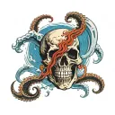 ocean, skull, ukiyo-e tattoo design idea