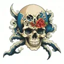 ocean, skull, ukiyo-e tattoo design idea