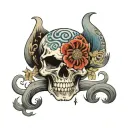 ocean, skull, ukiyo-e tattoo design idea