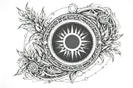 Laurel wreath with sun and cresent moon in middle   tattoo design idea