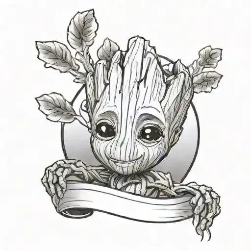 Baby groot with name carly tattoo design idea