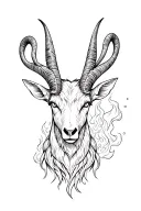 Evil but not satanic ibex head with flames in its eyes and smoke drifting away from its eyes  tattoo design idea