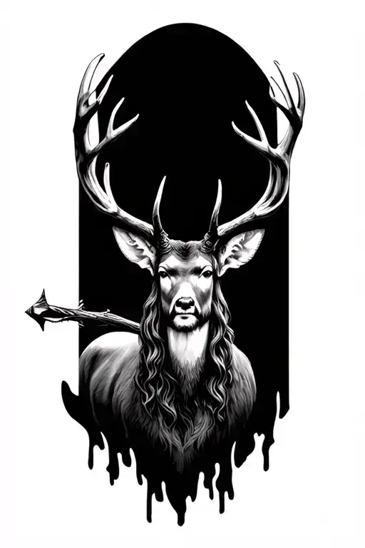 Jesus bow hunting deer tattoo design idea