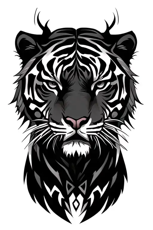 A majestic tiger head adorned with Nordic tribal patterns to symbolize strength and power tattoo design idea