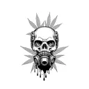composition,robot skull with gas mask,marijuana leaves in the background,dripping blood tattoo design idea