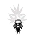 composition,robot skull with gas mask,marijuana leaves in the background,dripping blood tattoo design idea