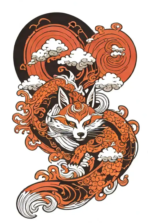 japan cloud mith kitsune tattoo design idea