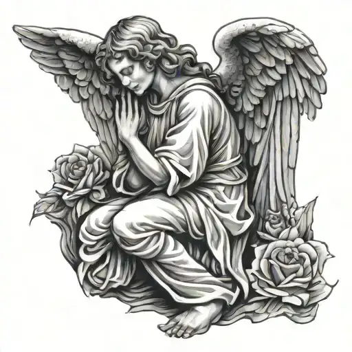 angel kneeling away from me tattoo design idea