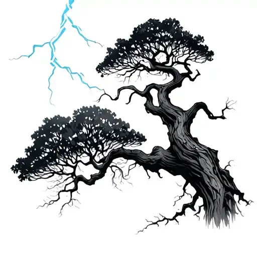 lightning striking a tree tattoo design idea