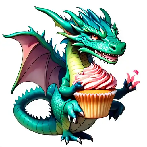 A dragon holding a cupcake in its claws tattoo design idea