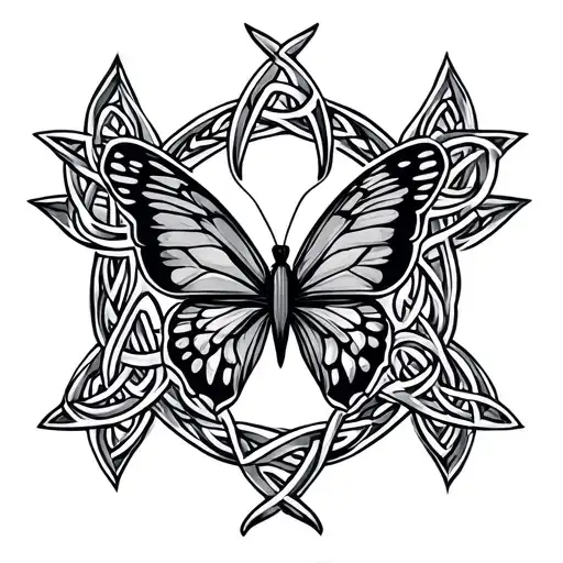 celtic strength sysmbol with tiny butterfly tattoo design idea